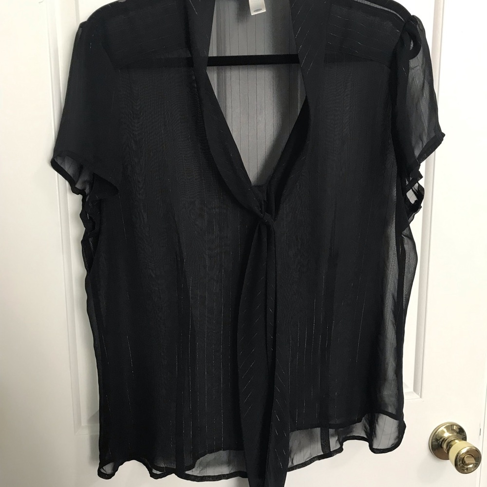 Old Navy Shear Black Blouse with Silver Pin-strip